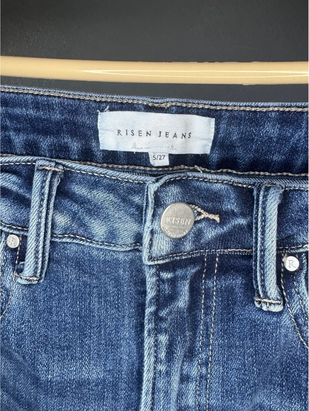 Risen Jeans Womens 5/27 Medium Wash Distressed Raw Hem Cropped Denim - Picture 5 of 10